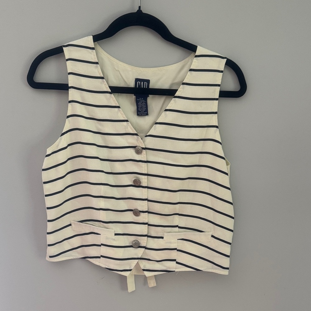 GAP Women's Black and White Striped button up vest